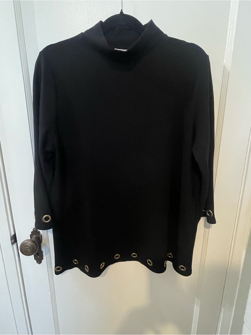 Chico’s Size 2 Black Mock Neck Grommet 3/4 Sleeve  Top